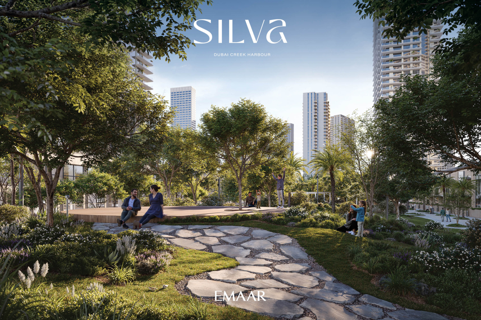 Garden pathways in a new Creek Harbour project, render (Silva, Emaar)