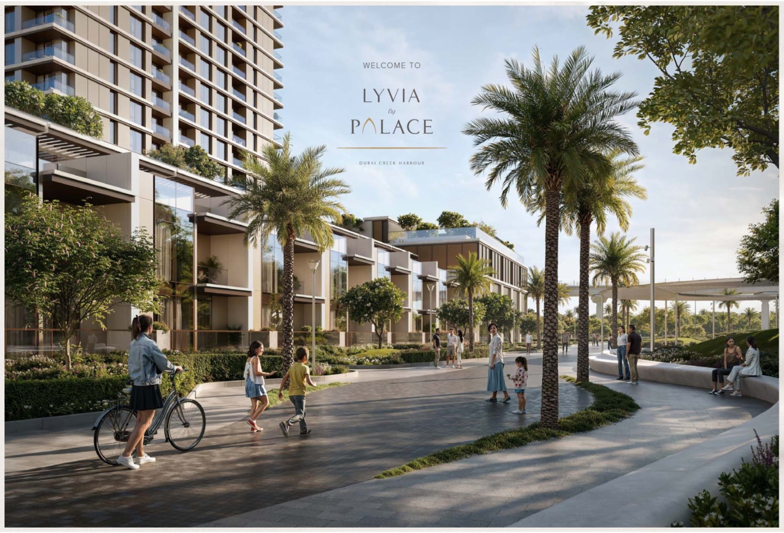 Low-rise townhouse units along a landscaped street (render: Lyvia by Palace, Emaar).