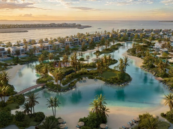 Aerial view of the private lagoons at Bay Estate, Island E, Dubai Islands