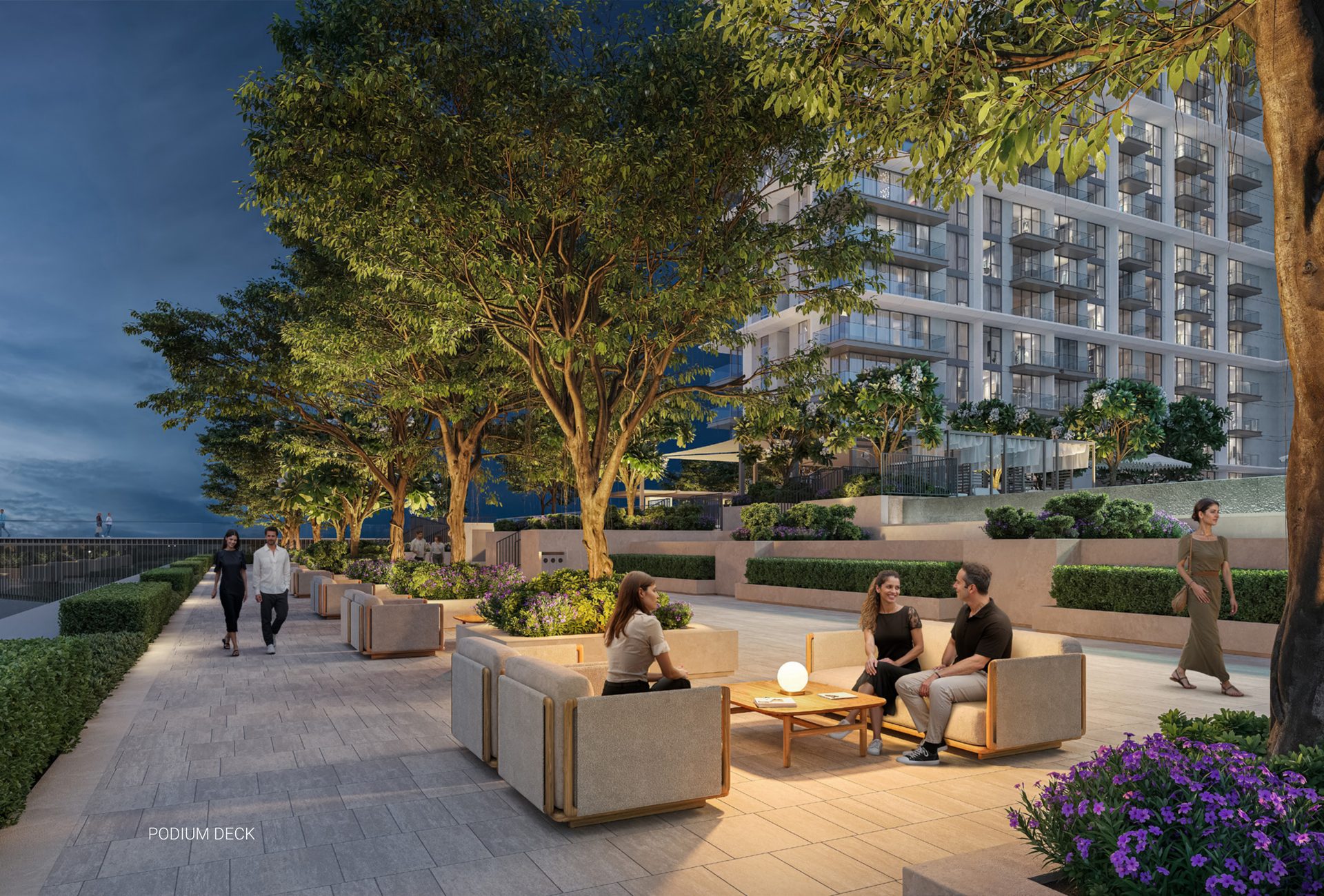 Shaded podium decks and gardens are standard in the newer Emaar buildings (render, Emaar).
