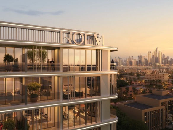 Linea by Holm facade with the Burj Khalifa skyline, Jumeirah Garden City