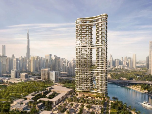 Amali Residences Business Bay: twin towers on the Dubai Canal with the Downtown skyline