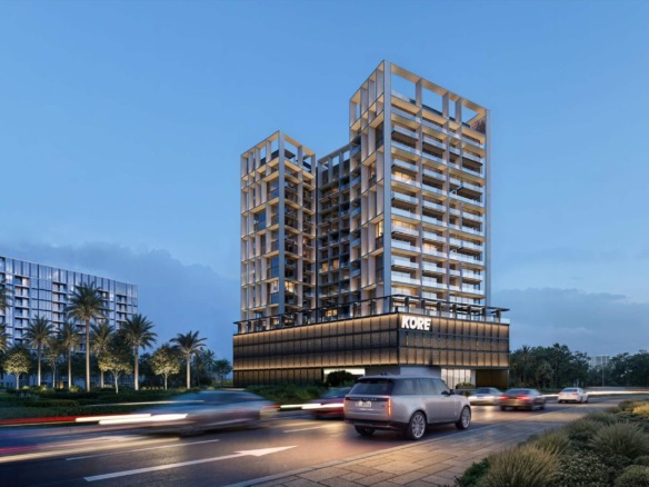KORE by Imtiaz tower on the DLRC boulevard at dusk
