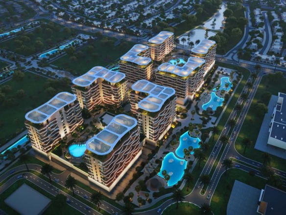 Aerial view of the Sorrento cluster at Lagoon Views, DAMAC Lagoons
