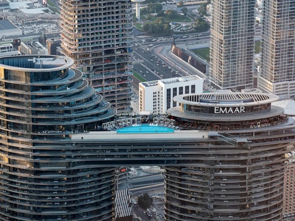 Address Sky View towers and sky bridge infinity pool in Downtown Dubai